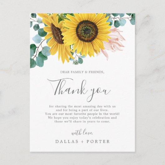 Rustige zonnebloem Dank je bruiloft-ontvangstkaart Briefkaart (Voorkant)