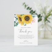 Rustige zonnebloem Dank je bruiloft-ontvangstkaart Briefkaart (Staand voorkant)