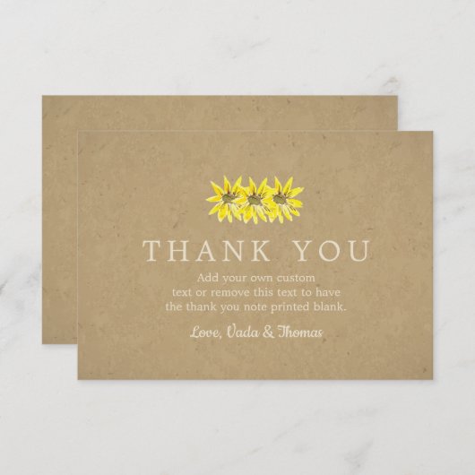 Rustige zonnebloem Dank je kaarten (Voorkant / Achterkant)