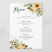 Rustige Zonnebloem | Eenvoudige Watercolor Trouw Menu (Voorkant)