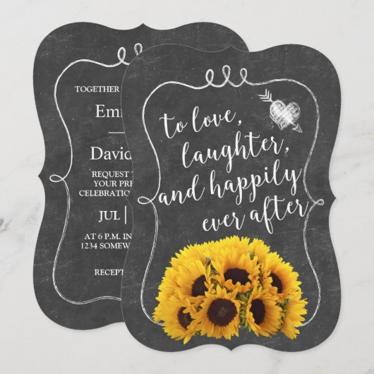 Rustige zonnebloem Elegant Chalkboard Wedding Kaart (Voorkant / Achterkant)
