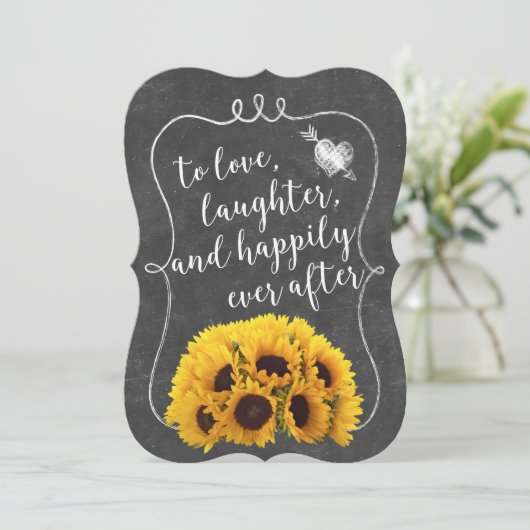 Rustige zonnebloem Elegant Chalkboard Wedding Kaart (Staand voorkant)