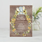 Rustige zonnebloem en Baby Elefant Baby shower Kaart (Staand voorkant)