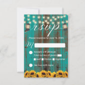 Rustige zonnebloem en Blauwgroen Barn Wedding RSVP Kaartje (Voorkant)