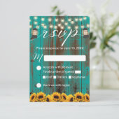 Rustige zonnebloem en Blauwgroen Barn Wedding RSVP Kaartje (Staand voorkant)