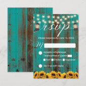 Rustige zonnebloem en Blauwgroen Barn Wedding RSVP Kaartje (Voorkant / Achterkant)