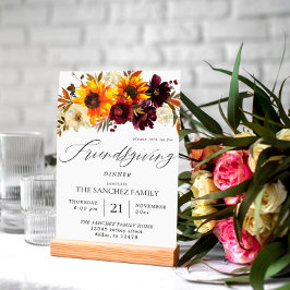 Rustige zonnebloem en Bourgogne Floral Friendsgivi Kaart