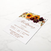 Rustige zonnebloem en Bourgogne Thanksgiving Folie Uitnodiging (Gedraaid)