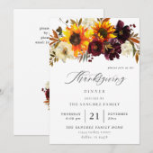 Rustige zonnebloem en Bourgogne Thanksgiving Kaart (Voorkant / Achterkant)