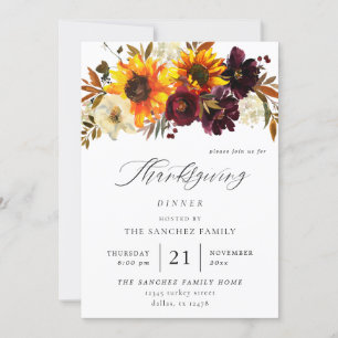 Rustige zonnebloem en Bourgogne Thanksgiving Kaart