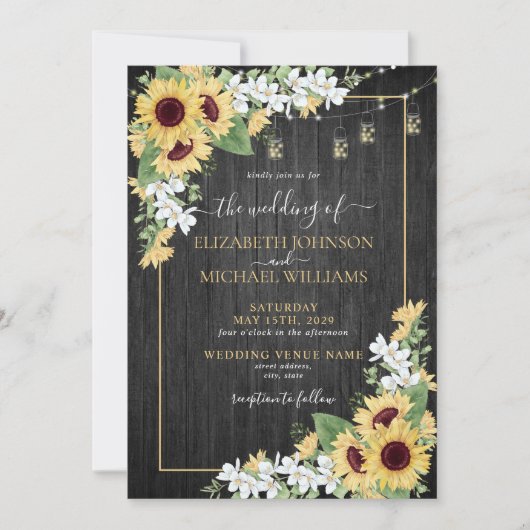 Rustige zonnebloem en grijze houtwaren kaart (Voorkant)