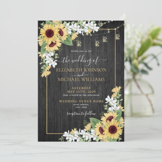 Rustige zonnebloem en grijze houtwaren kaart (Staand voorkant)