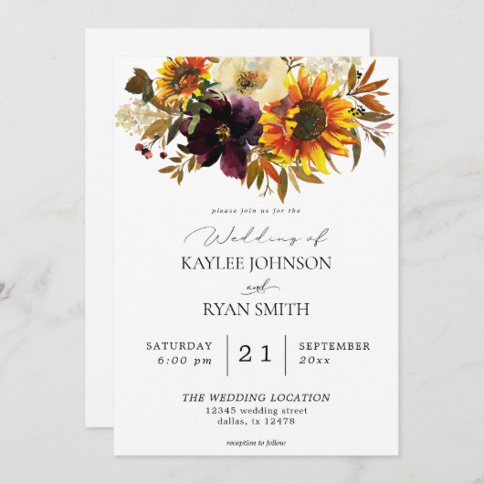 Rustige zonnebloem en Paarse bloemen Kaart (Voorkant / Achterkant)