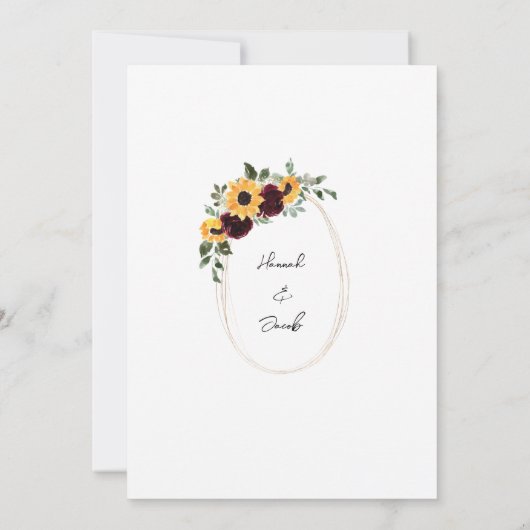 Rustige zonnebloem en Rozen bruiloft Kaart (Achterkant)