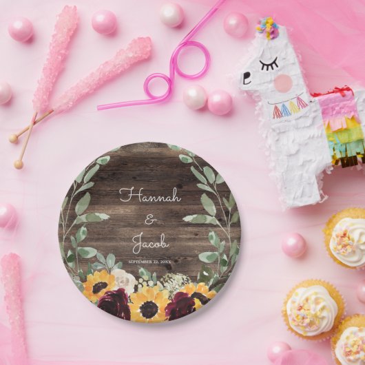 Rustige zonnebloem en Rozen Hout Weddenschap Papieren Bordje (Feest)