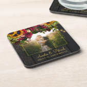 Rustige zonnebloem en rozen huwelijksfotogunst bier onderzetter (Linkerzijde)