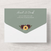 Rustige zonnebloem en Rozen met RSVP-bruiloft All In One Uitnodiging (Achterkant)