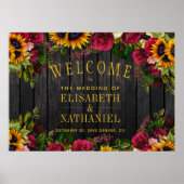 Rustige zonnebloem en rozen trouwwelkomstbord poster (Voorkant)
