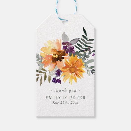 Rustige zonnebloem en wilde bloempjes cadeaulabel (Voorkant)