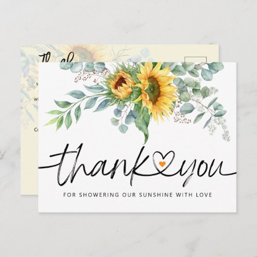 Rustige zonnebloem Eucalyptus Baby shower Dank u w Briefkaart (Voorkant / Achterkant)