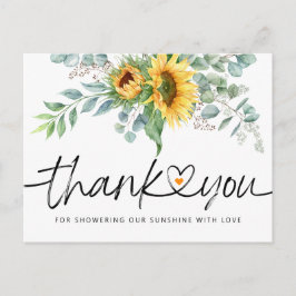 Rustige zonnebloem Eucalyptus Baby shower Dank u w Briefkaart