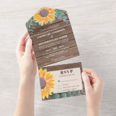 Rustige zonnebloem Eucalyptus Barn Wood All In One Uitnodiging (Afscheurbaar)