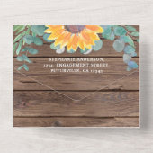 Rustige zonnebloem Eucalyptus Barn Wood All In One Uitnodiging (Achterkant)