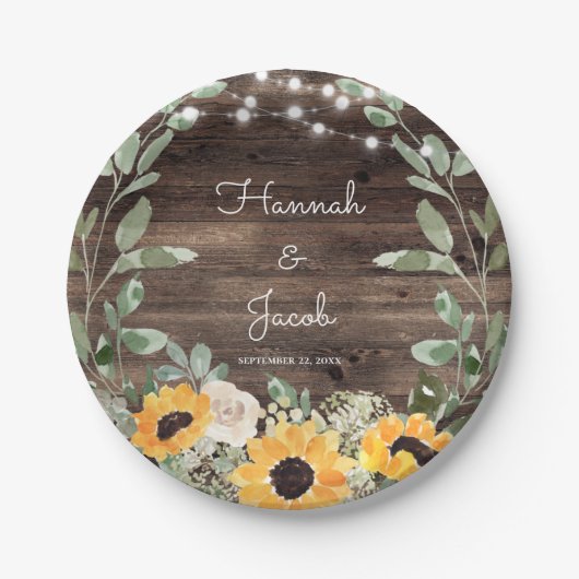 Rustige zonnebloem Eucalyptus Barn Wood Papieren Bordje (Voorkant)