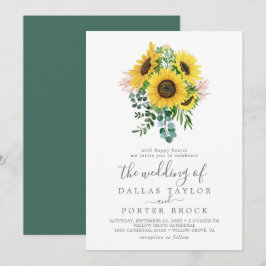 Rustige zonnebloem Eucalyptus Bouquet Wedding Kaart