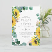 Rustige Zonnebloem Eucalyptus Casual huwelijk Kaart (Staand voorkant)