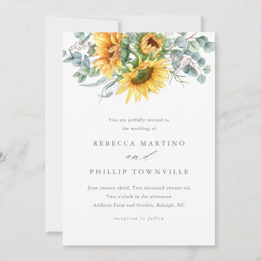 Rustige zonnebloem Eucalyptus Elegant Wedding Kaart (Voorkant)