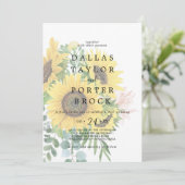 Rustige Zonnebloem Eucalyptus Faded Weddenschap Kaart (Staand voorkant)