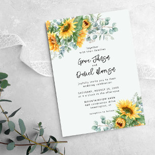 Rustige zonnebloem Eucalyptus Floral Wedding Kaart