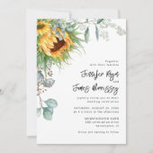 Rustige zonnebloem Eucalyptus Floral Wedding Kaart (Voorkant)