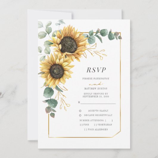Rustige zonnebloem Eucalyptus Geometric RSVP Card Kaart (Voorkant)