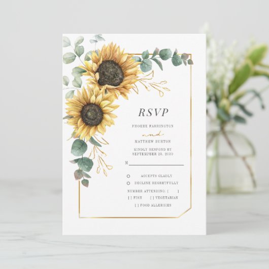 Rustige zonnebloem Eucalyptus Geometric RSVP Card Kaart (Staand voorkant)