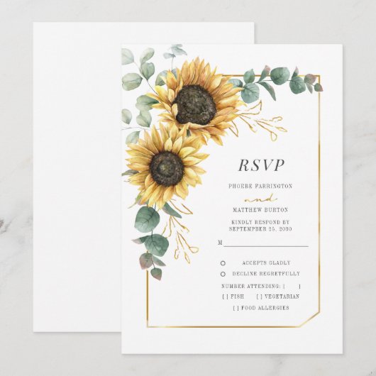 Rustige zonnebloem Eucalyptus Geometric RSVP Card Kaart (Voorkant / Achterkant)