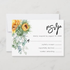 Rustige zonnebloem Eucalyptus Greenery Wedding RSVP Kaartje