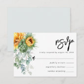 Rustige zonnebloem Eucalyptus Greenery Wedding RSVP Kaartje (Voorkant / Achterkant)