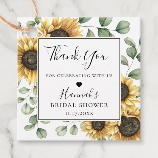Rustige zonnebloem Eucalyptus Hartelijk dank Bedankjes Labels (Voorkant)