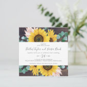 Rustige zonnebloem Eucalyptus | Hout Square Wedden Kaart (Staand voorkant)