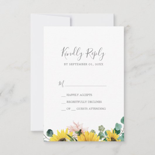 Rustige zonnebloem Eucalyptus Simple RSVP-kaart RSVP Kaartje (Voorkant)