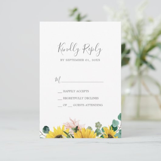 Rustige zonnebloem Eucalyptus Simple RSVP-kaart RSVP Kaartje (Staand voorkant)