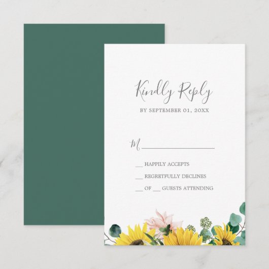 Rustige zonnebloem Eucalyptus Simple RSVP-kaart RSVP Kaartje (Voorkant / Achterkant)