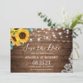 Rustige zonnebloem Eucalyptus String Lights Weddin Save The Date (Staand voorkant)