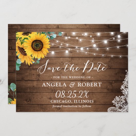 Rustige zonnebloem Eucalyptus String Lights Weddin Save The Date (Voorkant / Achterkant)