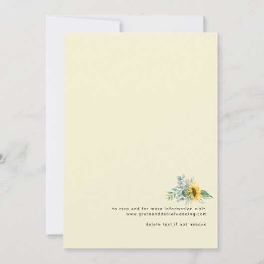 Rustige zonnebloem Eucalyptus w/Website - Weddensc Kaart (Achterkant)