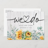Rustige zonnebloem Eucalyptus We sparen de datum Aankondigingskaart (Voorkant / Achterkant)
