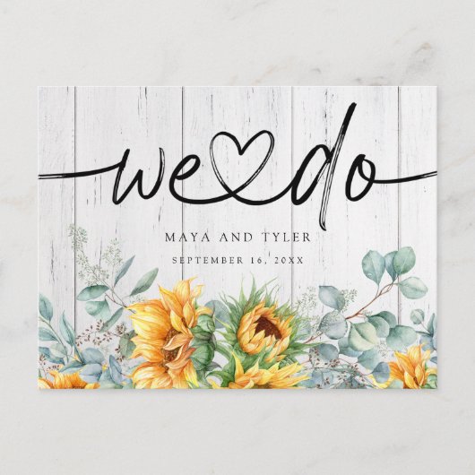 Rustige zonnebloem Eucalyptus We sparen de datum Aankondigingskaart (Voorkant)