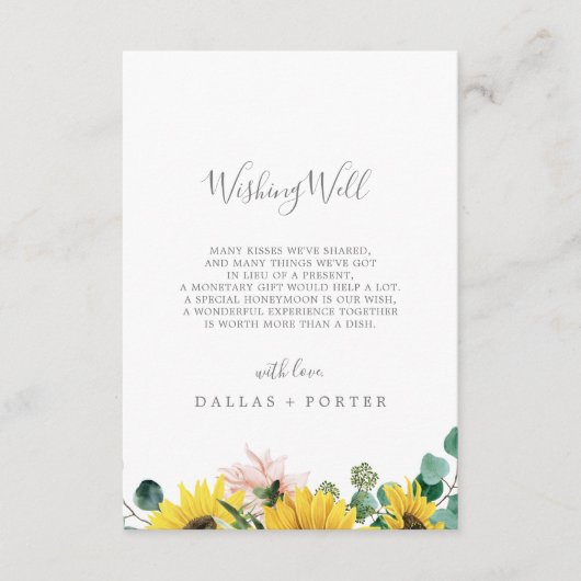 Rustige zonnebloem Eucalyptus Weddenschap Informatiekaartje (Voorkant)